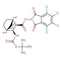 Chemical structure of rac-4,5,6,7-tetrachloro-1,3-dioxo-2,3-dihydro-1H-isoindol-2-yl (1R,2S,3R,4S)-3-{[(tert-butoxy)carbonyl]amino}bicyclo[2.2.1]heptane-2-carboxylate - CSSB20270035538