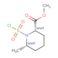 Chemical structure of rac-methyl (2R,6R)-1-(chlorosulfonyl)-6-methylpiperidine-2-carboxylate - CSSB14992070048