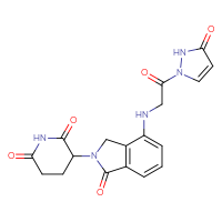 Chemical structure of 3-(1-oxo-4-{[2-oxo-2-(3-oxo-2,3-dihydro-1H-pyrazol-1-yl)ethyl]amino}-2,3-dihydro-1H-isoindol-2-yl)piperidine-2,6-dione - CSSB21531607709