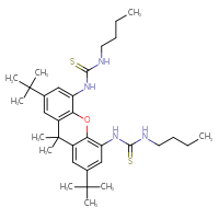Chemical structure of 3-butyl-1-{2,7-di-tert-butyl-5-[(butylcarbamothioyl)amino]-9,9-dimethyl-9H-xanthen-4-yl}thiourea - CSSB00014084639