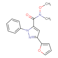 Chemical structure of 3-(furan-2-yl)-N-methoxy-N-methyl-1-phenyl-1H-pyrazole-5-carboxamide - CSSB00026683109