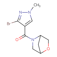 Chemical structure of 5-(3-bromo-1-methyl-1H-pyrazole-4-carbonyl)-2-oxa-5-azabicyclo[2.2.1]heptane - CSSB02141049737