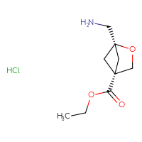 Chemical structure of ethyl (1r,4r)-1-(aminomethyl)-2-oxabicyclo[2.1.1]hexane-4-carboxylate hydrochloride - CSSB06446546564