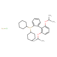 Chemical structure of [2',6'-bis(propan-2-yloxy)-[1,1'-biphenyl]-2-yl]dicyclohexylphosphane; chlorogold - CSSB07094511007