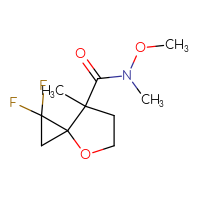 Chemical structure of 1,1-difluoro-N-methoxy-N,7-dimethyl-4-oxaspiro[2.4]heptane-7-carboxamide - CSSB06990778724