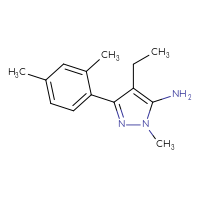 Chemical structure of 3-(2,4-dimethylphenyl)-4-ethyl-1-methyl-1H-pyrazol-5-amine - CSSB00000470553