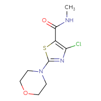 Chemical structure of 4-chloro-N-methyl-2-(morpholin-4-yl)-1,3-thiazole-5-carboxamide - CSSB02283620254