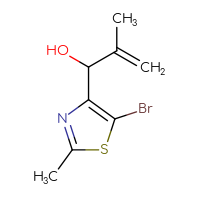 Chemical structure of 1-(5-bromo-2-methyl-1,3-thiazol-4-yl)-2-methylprop-2-en-1-ol - CSSB00153779377