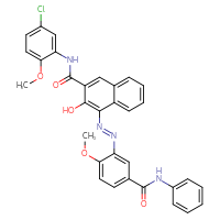 Chemical structure of N-(5-chloro-2-methoxyphenyl)-3-hydroxy-4-[(1E)-2-[2-methoxy-5-(phenylcarbamoyl)phenyl]diazen-1-yl]naphthalene-2-carboxamide - CSSB00116208688