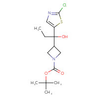 Chemical structure of tert-butyl 3-[1-(2-chloro-1,3-thiazol-5-yl)-1-hydroxypropyl]azetidine-1-carboxylate - CSSB20846954431