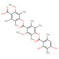 Chemical structure of 4-[4-(2,4-dihydroxy-3,6-dimethylbenzoyloxy)-2-methoxy-3,5,6-trimethylbenzoyloxy]-2-methoxy-3,5,6-trimethylbenzoic acid - CSSB00116208321