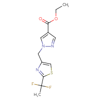 Chemical structure of ethyl 1-{[2-(1,1-difluoroethyl)-1,3-thiazol-4-yl]methyl}-1H-pyrazole-4-carboxylate - CSSB06340752403