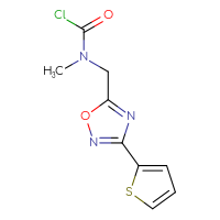 Chemical structure of N-methyl-N-{[3-(thiophen-2-yl)-1,2,4-oxadiazol-5-yl]methyl}carbamoyl chloride - CSSB14975700892
