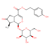 Chemical structure of 2-(4-hydroxyphenyl)ethyl (1S,4aS,7R,7aS)-7-methyl-6-oxo-1-{[(2S,3R,4S,5S,6R)-3,4,5-trihydroxy-6-(hydroxymethyl)oxan-2-yl]oxy}-1H,4aH,5H,6H,7H,7aH-cyclopenta[c]pyran-4-carboxylate - CSSB06744480259