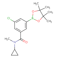 Chemical structure of 3-chloro-N-cyclopropyl-N-methyl-5-(4,4,5,5-tetramethyl-1,3,2-dioxaborolan-2-yl)benzamide - CSSB02522219588
