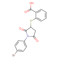 Chemical structure of 2-{[1-(4-bromophenyl)-2,5-dioxopyrrolidin-3-yl]sulfanyl}benzoic acid - CSSB00132943104