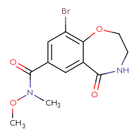 Chemical structure of 9-bromo-N-methoxy-N-methyl-5-oxo-2,3,4,5-tetrahydro-1,4-benzoxazepine-7-carboxamide - CSSB01148880911
