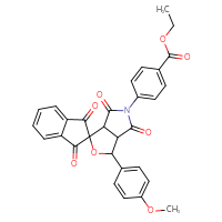 Chemical structure of ethyl 4-[3-(4-methoxyphenyl)-1',3',4,6-tetraoxo-1',3,3',3a,4,5,6,6a-octahydrospiro[furo[3,4-c]pyrrole-1,2'-inden]-5-yl]benzoate - CSSB00121709862