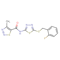 Chemical structure of N-(5-{[(2-fluorophenyl)methyl]sulfanyl}-1,3,4-thiadiazol-2-yl)-4-methyl-1,2,3-thiadiazole-5-carboxamide - CSSB00026926993