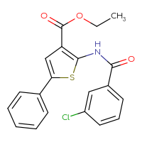 Chemical structure of ethyl 2-(3-chlorobenzamido)-5-phenylthiophene-3-carboxylate - CSSB00121732297