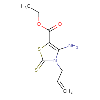 Chemical structure of ethyl 4-amino-3-(prop-2-en-1-yl)-2-sulfanylidene-2,3-dihydro-1,3-thiazole-5-carboxylate - CSSB00000015781