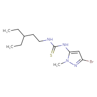 Chemical structure of 1-(3-bromo-1-methyl-1H-pyrazol-5-yl)-3-(3-ethylpentyl)thiourea - CSSB21432514001