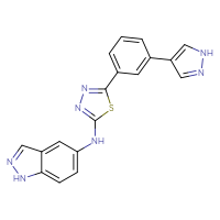 Chemical structure of N-{5-[3-(1H-pyrazol-4-yl)phenyl]-1,3,4-thiadiazol-2-yl}-1H-indazol-5-amine - CSSB00161115593
