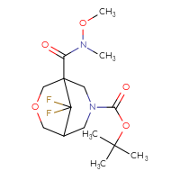 Chemical structure of tert-butyl 9,9-difluoro-1-[methoxy(methyl)carbamoyl]-3-oxa-7-azabicyclo[3.3.1]nonane-7-carboxylate - CSSB21151595104