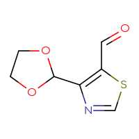 Chemical structure of 4-(1,3-dioxolan-2-yl)-1,3-thiazole-5-carbaldehyde - CSSB06632971232