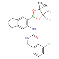 Chemical structure of 1-[(3-chlorophenyl)methyl]-3-[6-(4,4,5,5-tetramethyl-1,3,2-dioxaborolan-2-yl)-2,3-dihydro-1H-inden-5-yl]urea - CSSB21332132953