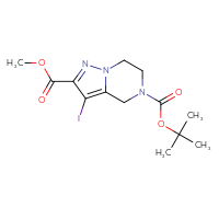 Chemical structure of 5-tert-butyl 2-methyl 3-iodo-4H,5H,6H,7H-pyrazolo[1,5-a]pyrazine-2,5-dicarboxylate - CSSB03551695397