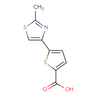 Chemical structure of 5-(2-methyl-1,3-thiazol-4-yl)thiophene-2-carboxylic acid - CSSB00000067100