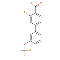 Chemical structure of 3-fluoro-3'-(trifluoromethoxy)-[1,1'-biphenyl]-4-carboxylic acid - CSSB00102592415