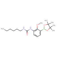 Chemical structure of 3-hexyl-1-[2-methoxy-3-(4,4,5,5-tetramethyl-1,3,2-dioxaborolan-2-yl)phenyl]urea - CSSB21332088650