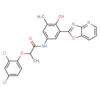 Chemical structure of 2-(2,4-dichlorophenoxy)-N-(4-hydroxy-3-methyl-5-{[1,3]oxazolo[4,5-b]pyridin-2-yl}phenyl)propanamide - CSSB00132920992