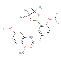 Chemical structure of 1-[4-(difluoromethoxy)-3-(4,4,5,5-tetramethyl-1,3,2-dioxaborolan-2-yl)phenyl]-3-(2,5-dimethoxyphenyl)urea - CSSB21332116239
