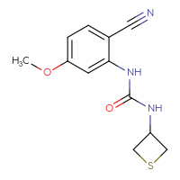 Chemical structure of 1-(2-cyano-5-methoxyphenyl)-3-(thietan-3-yl)urea - CSSB15052853804