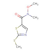 Chemical structure of N-methoxy-N-methyl-2-(methylsulfanyl)-1,3-thiazole-5-carboxamide - CSSB02271960355