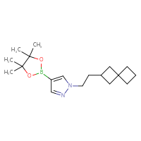 Chemical structure of 1-(2-{spiro[3.3]heptan-2-yl}ethyl)-4-(4,4,5,5-tetramethyl-1,3,2-dioxaborolan-2-yl)-1H-pyrazole - CSSB21229158847
