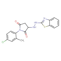 Chemical structure of 3-[2-(1,3-benzothiazol-2-yl)hydrazin-1-yl]-1-(4-chloro-2-methylphenyl)pyrrolidine-2,5-dione - CSSB00121689093