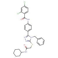 Chemical structure of N-[4-(4-benzyl-5-{[(cyclohexylcarbamoyl)methyl]sulfanyl}-4H-1,2,4-triazol-3-yl)phenyl]-2,4-dichlorobenzamide - CSSB00121630153