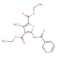 Chemical structure of 2,4-diethyl 3-methyl-5-(pyridine-3-amido)thiophene-2,4-dicarboxylate - CSSB00026323990