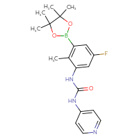 Chemical structure of 3-[5-fluoro-2-methyl-3-(4,4,5,5-tetramethyl-1,3,2-dioxaborolan-2-yl)phenyl]-1-(pyridin-4-yl)urea - CSSB21332156845
