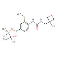Chemical structure of 3-[(3-methyloxetan-3-yl)methyl]-1-[2-(methylsulfanyl)-4-(4,4,5,5-tetramethyl-1,3,2-dioxaborolan-2-yl)phenyl]urea - CSSB21332114381