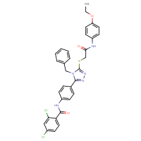 Chemical structure of N-{4-[4-benzyl-5-({[(4-ethoxyphenyl)carbamoyl]methyl}sulfanyl)-4H-1,2,4-triazol-3-yl]phenyl}-2,4-dichlorobenzamide - CSSB00121630152