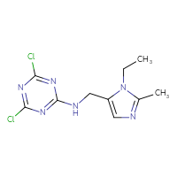 Chemical structure of 4,6-dichloro-N-[(1-ethyl-2-methyl-1H-imidazol-5-yl)methyl]-1,3,5-triazin-2-amine - CSSB21332154565