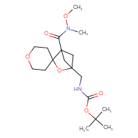Chemical structure of tert-butyl N-({1-[methoxy(methyl)carbamoyl]-3-oxaspiro[bicyclo[2.1.1]hexane-2,4'-oxan]-4-yl}methyl)carbamate - CSSB06956491519
