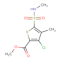 Chemical structure of methyl 3-chloro-4-methyl-5-(methylsulfamoyl)thiophene-2-carboxylate - CSSB01994875701