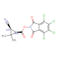 Chemical structure of rac-4,5,6,7-tetrachloro-1,3-dioxo-2,3-dihydro-1H-isoindol-2-yl (1R,3S)-3-cyano-2,2-dimethylcyclopropane-1-carboxylate - CSSB20271387782