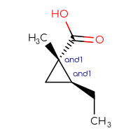 Chemical structure of rac-(1R,2R)-2-ethyl-1-methylcyclopropane-1-carboxylic acid - CSSB20620668436